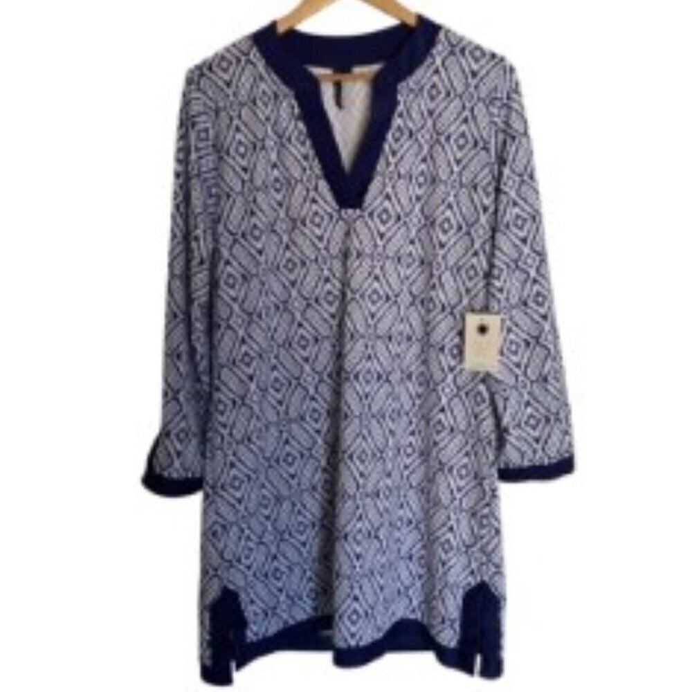 NWT Aqua Et Sol Blue & White Tunic Dress Large